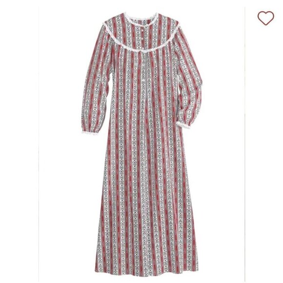 Lanz Classic Tyrolean Cotton Flannel Nightgown Red White Size L - Picture 4 of 7